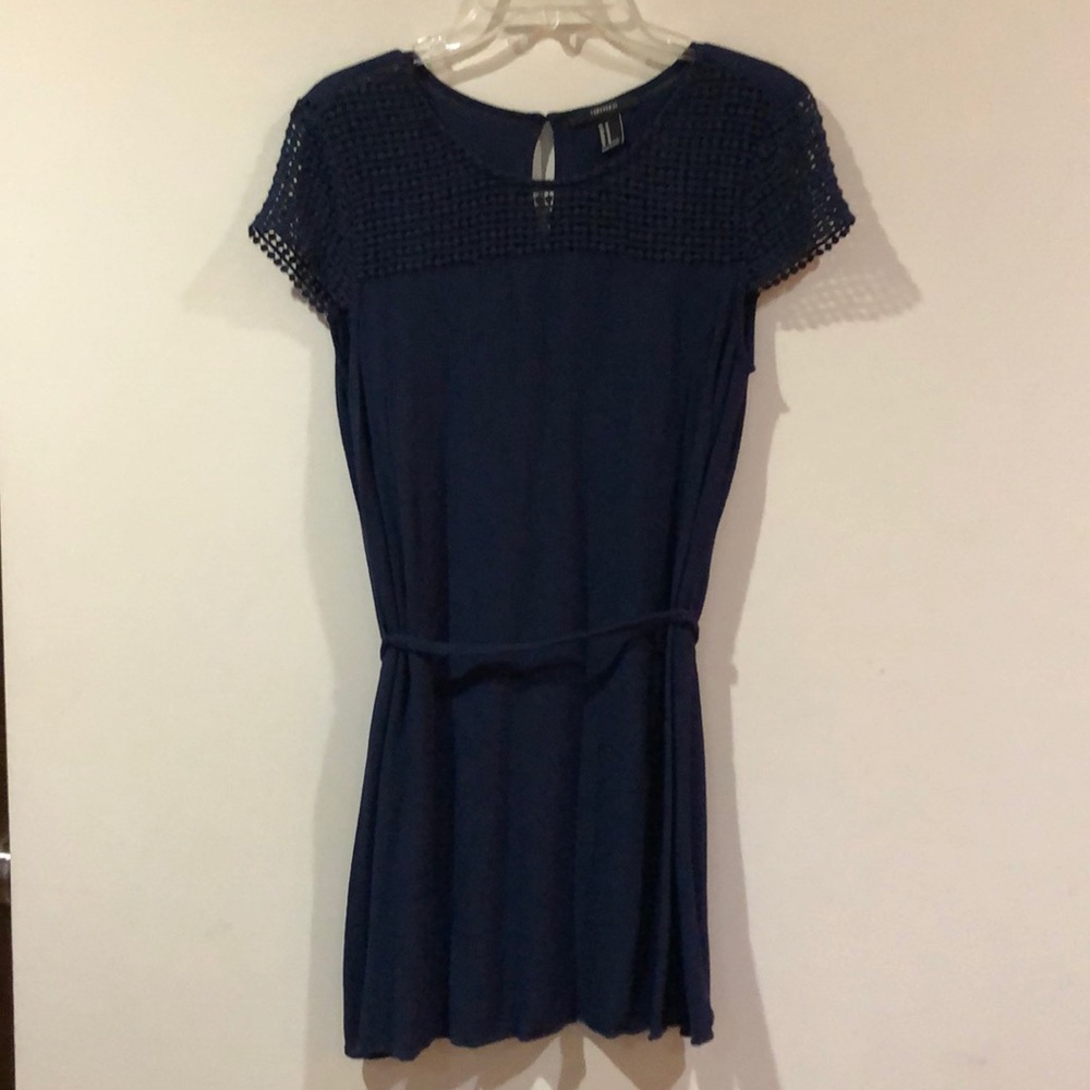 Navy T-Shirt dress with crocheted neck